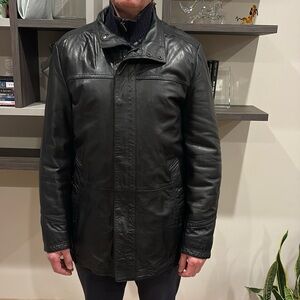 HUGO BOSS Black Leather Jacket for Men. Made in India. Size 42R. Equivalent sz L